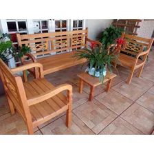 Kit Bancos Madeira Maciça 5 Lugares + Mesa De Centro Cor Marrom Foto mini 3
