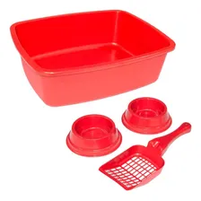 Kit Bandeja Alta Christino Grande C/4 Peças Sanitario Gatos Cor Vermelho Foto  mini 1