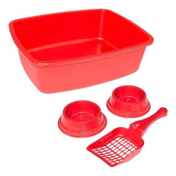 Kit Bandeja Alta Christino Grande C/4 Peças Sanitario Gatos Cor Vermelho Foto 1