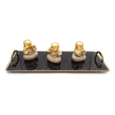 Kit Bandeja Com Trio Buda Da Sabedoria Bandeja Vidro 25x10cm Foto  mini 1