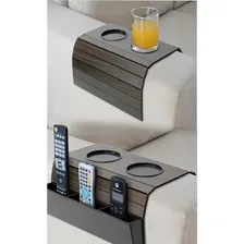 Kit Bandeja Esteira Braço De Sofá Com Porta Copos E Controle Cor Marrom Tabaco Foto mini 2