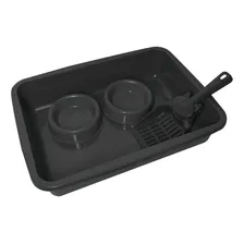 Kit Bandeja Higiênica Gato Caixa Areia Pet Comedor Pazinha Cor Preto Foto  mini 1