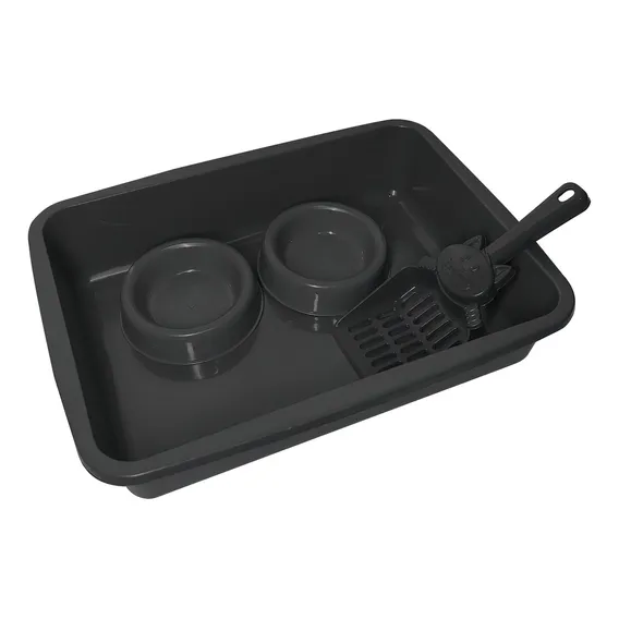 Kit Bandeja Higiênica Gato Caixa Areia Pet Comedor Pazinha Cor Preto Foto 1