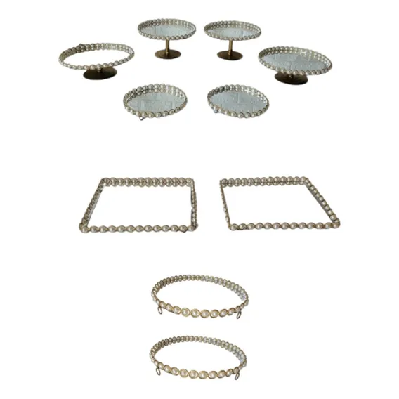 Kit Bandejas 10 Peças + Espelho ( Imediato) Cor Dourado Com Perolas Foto 1