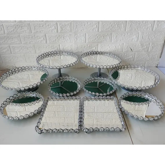 Kit Bandejas 10 Peças + Espelho ( Imediato) Cor Prateado Com Pedras Foto 1