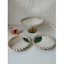 Kit Bandejas 3 Peças Em Perolas Cor Dourado Com Perolas Foto mini  2