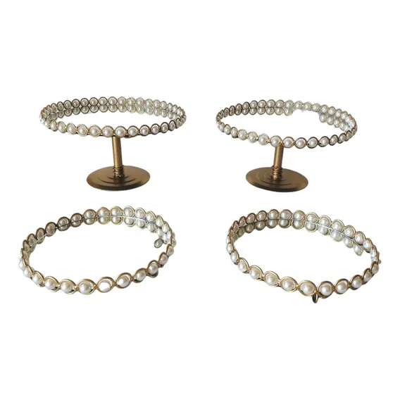 Kit Bandejas 4 Peças + Espelhos Imediato Cor Dourado Com Perolas Foto 1