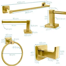 Kit Banheiro Acessório Dourado Inox Quadrado Jogo 4 Peças Suporte Parede Porta Toalha De Banho 40cm Gancho Papeleira Toalheiro Argola Gold Brilhoso Dona D.cor Foto mini 4