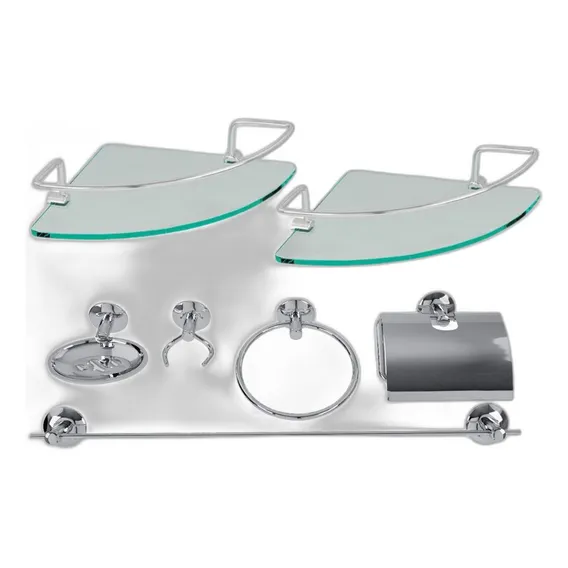 Kit Banheiro Acessórios Completo Aço Inox 7 Peças Prateleira Foto 1