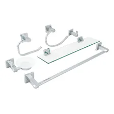 Kit Banheiro Acessórios Quadrado Em Metal 6 Peças 100% Inox Foto mini 1