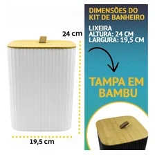 Kit Banheiro Conjunto Acessórios Lixeira Lavabo 4 Peças Luxo De Bambu Quadrado Foto mini 2