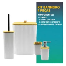 Kit Banheiro Conjunto Acessórios Lixeira Lavabo 4 Peças Luxo De Bambu Quadrado Foto mini 4