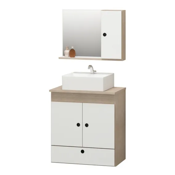 Kit Banheiro Gabinete + Pia + Espelheira Retro Luxo 60cm Pia Branco Móvel Pode Foto 1