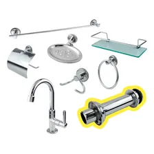 Kit Banheiro Inox + Porta Shampoo + Torneira + Tubo Ligação Foto  mini 1