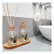 Kit Banheiro Lavabo Bambu Bandeja Porta Escova Sabonete 3 Pç Cor Madeira Foto mini 2