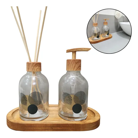 Kit Banheiro Lavabo Bambu Bandeja Porta Escova Sabonete 3 Pç Cor Madeira Foto 1