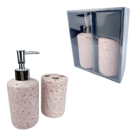 Kit Banheiro Lavabo Conjunto 2 Peças Rosa Cerâmica Foto 1