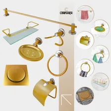 Kit Banheiro Metal Inox + P Shampoo Vidro + Ralo Click 10cm Foto mini 4