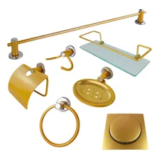 Kit Banheiro Metal Inox + P Shampoo Vidro + Ralo Click 10x10 Foto  mini 1