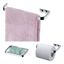 Kit Banheiro Porta Toalha 22cm Saboneteira Papeleira Cromado Foto mini 1