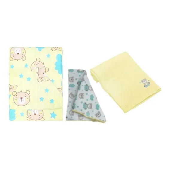 Kit Banho Com 3 Peças Pano De Boca Fralda E Toalha Com Capuz Cor Amarelo Foto 1