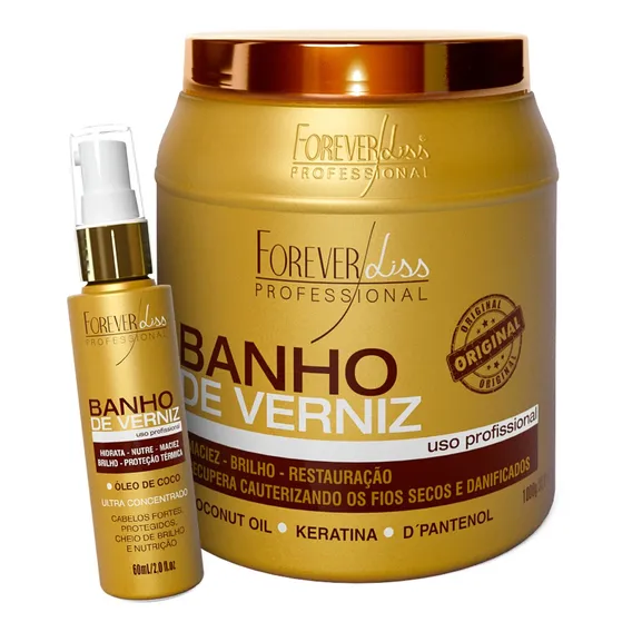 Kit Banho De Verniz Forever Liss Máscara 1kg + Óleo De Coco Foto 1