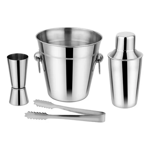 Kit Bar Inox 4 Peças Coqueteleira 250ml Balde Pegador Drink Foto 1