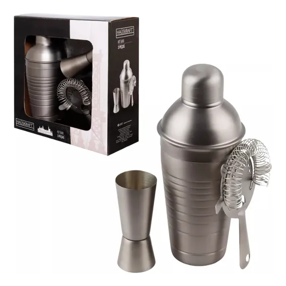 Kit Bar Inox Fosco 500ml 3pçs Coqueteleira Coador E Dosador Foto 1