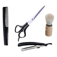 Kit Barba Tesoura Pente Navalhete Pincel 4 Peças C02 Foto  mini 1