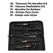 Kit Barbeiro Completo Tesouras P/ Corte Pente Javali Foto mini  2
