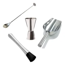 Kit Barman NLS Colher Bailarina Dosador Duplo Macerador Pá Gelo Inox NilosDecor Foto mini 1