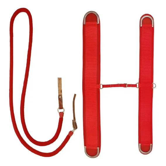 Kit Barrigueira E Cilha Fita Country + Rédea De Corda Lã Cor Cor Vermelho Foto 1