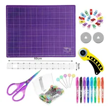 Kit Base De Corte 60x45 Régua Lâmina Cortador Patchwork Cor Roxa Foto mini 1