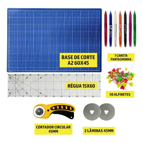 Kit Base Para Corte Patchwork Regua 60 Cortador Tecido 45mm Cor Base Azul Foto 1
