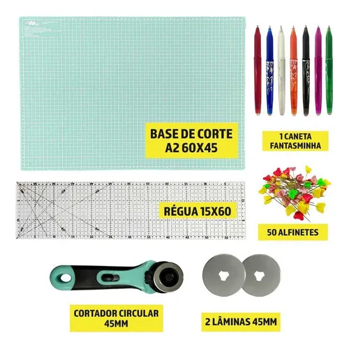 Kit Base Para Corte Patchwork Regua 60 Cortador Tecido 45mm Cor Base Tiffany Foto 1