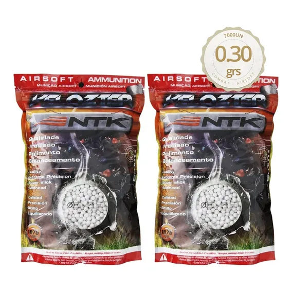 Kit Bb Airsoft 0,30g Velozter Ntk Branca 2 Pacotes 7000 Unid Foto 1