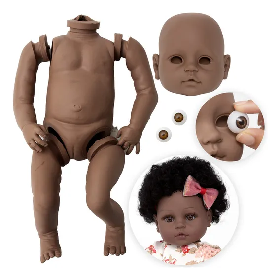 Kit Bebê Reborn Molde Menina Negra 52cm + Torso + Olhos Foto 1