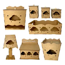 Kit Bebe Higiene Nuvem Em Mdf Cru 8 Peças 24hs Grupo Paraíso MDF Kit Higiene Bebê cru - x 8 Foto mini 1