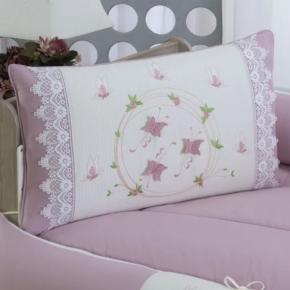 Kit Berço Americano Menina Borboleta Rose 9 Peças Com Saia Foto 1