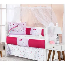 Kit Berço Enxoval Completo Bebê Menina Bordado 9 Peças Rosa Foto  mini 1