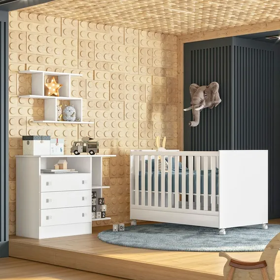 Kit Berço Mini Cama Taís E Cômoda 3g.c/nicho Brilhar Q01 Cor Branco Foto 1