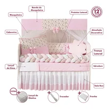 Kit Berço Trança Doce De Bebe Rosa Menina + Lençol 12 Peças Kit Berço Completo Foto mini 4
