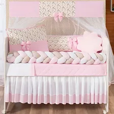 Kit Berço Trança Doce De Bebe Rosa Menina + Lençol 12 Peças Kit Berço Completo Foto mini 1