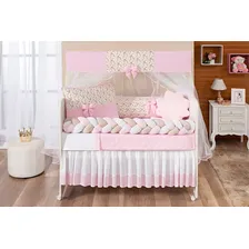 Kit Berço Trança Doce De Bebe Rosa Menina + Lençol 12 Peças Kit Berço Completo Foto mini 3