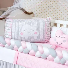 Kit Berço Trançado Com Saia Box E Lençol Menina Nuvem Rosa Foto mini 4