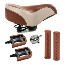 Kit Bicicleta Retr么 Vintage Selim Molas Pedal Manopla Couro Foto mini 1