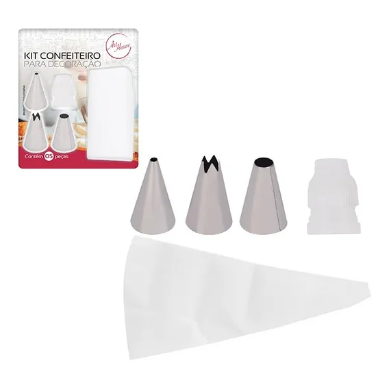 Kit Bico Confeiteiro Inox Decorador Bolo Saco Confeiteiro 5p Foto 1
