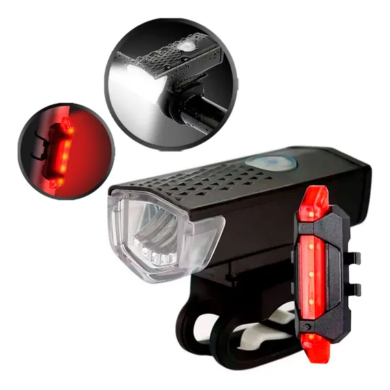 Kit Bike Farol Lanterna Sinalizador Recarregável Usb K131 Cor Preto Foto 1