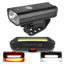 Kit Bike Farol Lanterna Sinalizador Recarregável Usb K55 Cor Preto TecBrasil Foto mini 1
