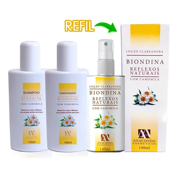 Kit Biondina Shampoo + Condicionador + Spray + Refil Foto 1